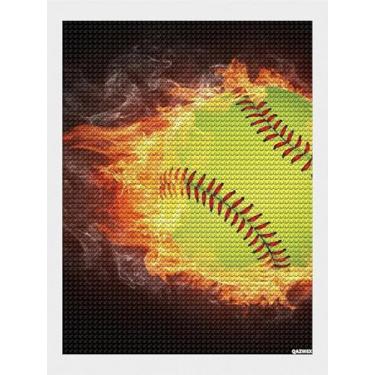 Imagem de QAZWSX Kits de pintura de diamante com tema esportivo de softball on Fire, kit de pintura de diamante com design exclusivo de bola de beisebol, presente de strass redondo para aniversário, Natal 30 x