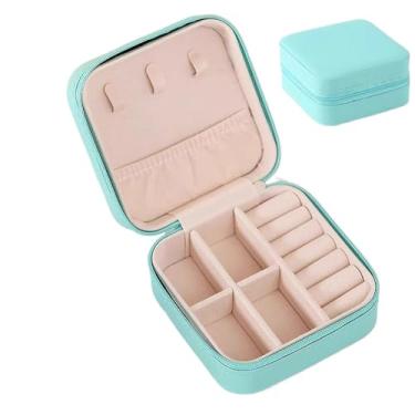 Imagem de Porta Jóias Portátil Caixinha Bolsa de Armazenamento Colar Brincos Anéis (Verde claro)