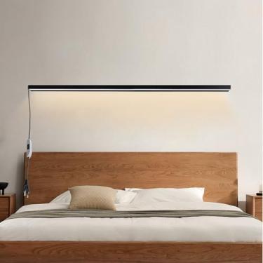 Imagem de GZZBMY LED apliques de parede com interruptor e tomada preta candeeiros de parede modernos longa alumínio interior iluminação para sala de estar, quarto corredor escadas (luz neutra preta, 80 cm)