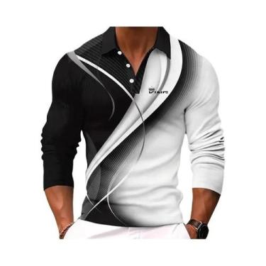 Imagem de Camisas Polo Masculinas De Manga Longa Com Estampa, Gola, Para Golfe, 