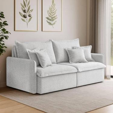 Imagem de Sofá 4 Lugares 2,40m Retrátil E Reclinável Em Tecido Linho – Malta Lucadi Rústico Grigio