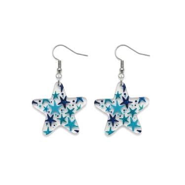 Imagem de ROSTIVO Brincos pendentes com padrão de estrela do mar azul para mulheres, joias de praia de acrílico exclusivas para férias de verão, cruzeiros e festas náuticas