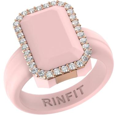 Imagem de Rinfit Aliança de casamento feminina de silicone - anéis de compromisso para ela - corte esmeralda com zircônia cúbica - design patenteado, Size 5, Silicone, Zircônia cúbica