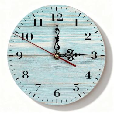 Imagem de Relógio de parede de madeira branco vintage, silencioso, sem tique-taque, operado por bateria para cozinha, sala de estar, quarto - design rústico de casa de fazenda, 19 cm