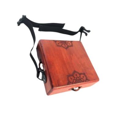Imagem de menolana Cajon de dois tons, pandeiro compacto de metal com guizos, instrumento musical de viagem com alça ajustável, tambor de madeira para chocalho.