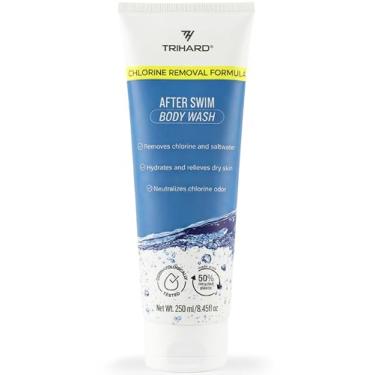 Imagem de TRIHARD Sabonete líquido corporal para remoção de cloro, protege e hidrata a pele sensível da piscina e do oceano. Essenciais de piscina para proteção pós-natação