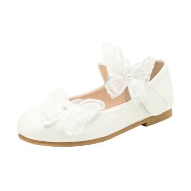 Imagem de Sapatos femininos adoráveis borboletas Mary Jane Ballet Flats Flower Girl Wedding Party Calçado formal para bebês/crianças pequenas, Branco, 3 Little Kid