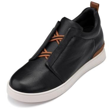 Imagem de CALTO Sapatos masculinos invisíveis que aumentam a altura - Snoafers leves de couro de grão seixo - 6 cm mais alto - J1931, Sola preta/branca, 39