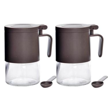 Imagem de 2 Potes de Vidro para Açúcar 350 ml com Tampa Hermética e Colher  Port