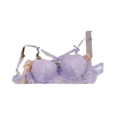Imagem de Conjunto De Sutiã De Renda Roxa Kawaii Com Coração, Bralette Push Up, 