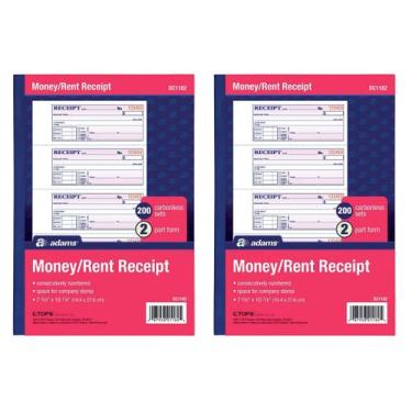 Imagem de Livro de recibos Adams Money and Rent, 2 partes, sem carbono, 19 x 28 