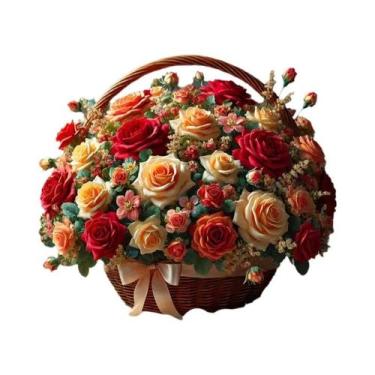 Imagem de Pintura De Flores Coloridas Com Bordado De Diamantes, Ponto Cruz Com S