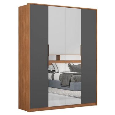Imagem de Guarda Roupa Casal Attore D43012K 4 Portas 2 Portas em Espelho Amendola Grafito - Demartêz