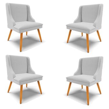 Imagem de Kit 4 Cadeiras Decorativas Sala de Jantar Pés Palito de Madeira Firenze Linho Cinza/Natural G19 - Gran Belo