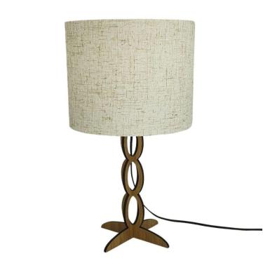 Imagem de Abajur Base Madeira Elos Marrom E Cúpula Bege Linho Bivolt