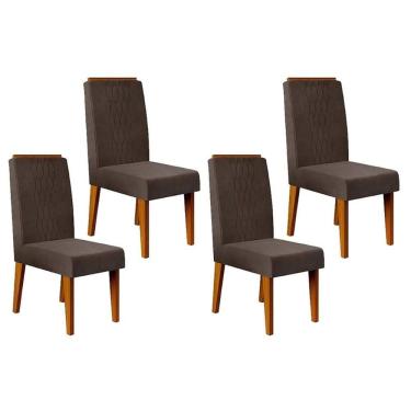 Imagem de Cadeira Sala De Jantar Lia Kit 4 Un Freijó Suede Moca
