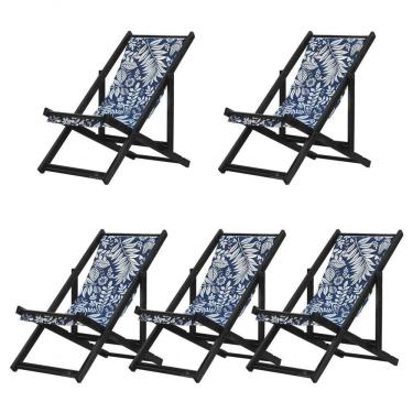 Imagem de Kit 5 Espreguiçadeiras Dobrável Black Sb-folhas Brancas