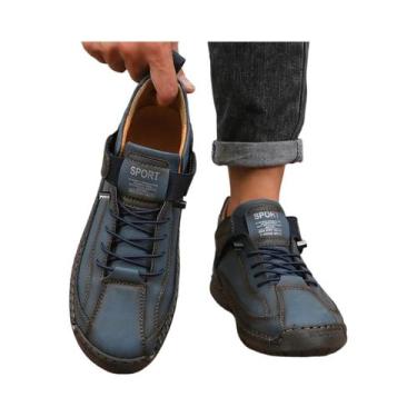 Imagem de Tênis Casual Retrô Masculino De Couro Com Fecho De tiras autocolantes 