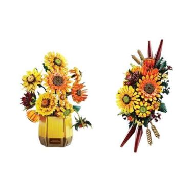 Imagem de Blocos De Montar Girassol 1009 Peças, Modelo De Vaso Com Buquê De Flor