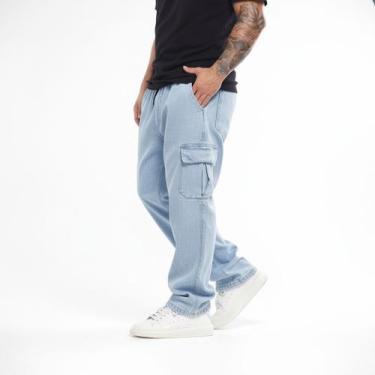 Imagem de Calça Cargo Jeans Masculino Cos Elástico Cordão Skatista - Mitchelgutt