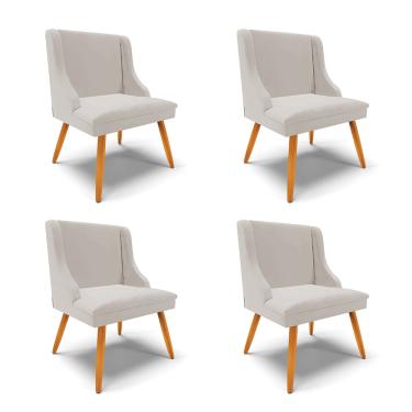 Imagem de Kit 04 Cadeiras de Jantar Liz Veludo Cinza Pés Palito Castanho - D'Rossi