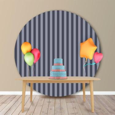 Imagem de Painel Redondo em Jacquard Preto Acinzentado e Prata Listrado - Jacqua