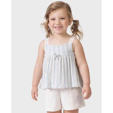 Imagem de Conjunto blusa shorts linho verão casual fresco elegante - Azul e Rosa - Menina 1 a 4 anos-Feminino