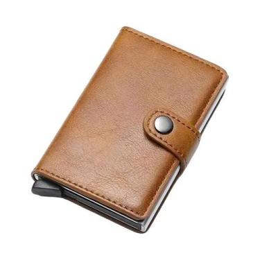 Imagem de Carteira Compacta Masculina Em Couro PU Com RFID, Porta-Cartões Com Fe
