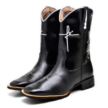 Imagem de Bota Texana Em Couro Masculino Com Cano Bordado E Bico Quadrado-Masculino