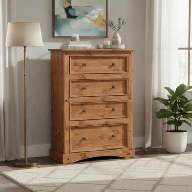 Imagem de Cômoda 4 Gavetas Madeira Maciça - moblix, Marrom