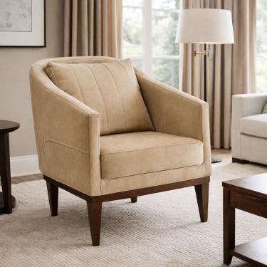 Imagem de Poltrona Fixa Tecido Veludo Pés Imbuia Agatha Bege