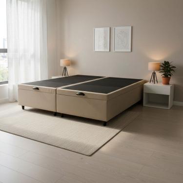 Imagem de Base Box Baú Queen 158x198cm com Pistão a Gás Estrutura Reforçada Smart Bege