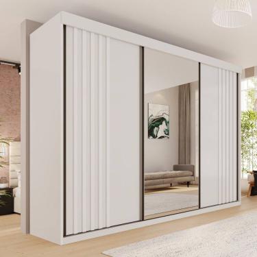 Imagem de Guarda-roupa Casal 3 Portas 6 Gavetas 100% Mdf Ripado Londrina Branco
