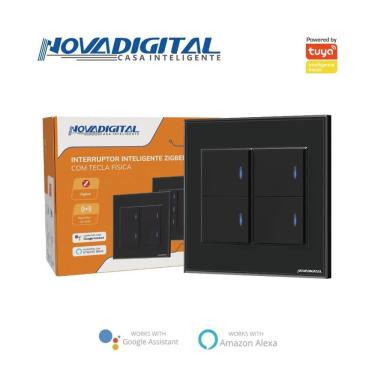 Imagem de Interruptor tecla Física com led  Zigbee 4 Botões 4x4 Preto NovaDigital - NFZB-4-B