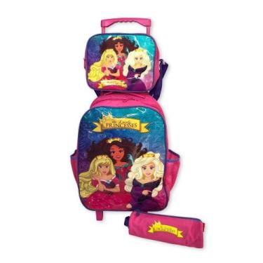 Imagem de Kit Mochila, Estojo E Lancheira De Princesas Rosa Ou Roxa Cor:rosa - R