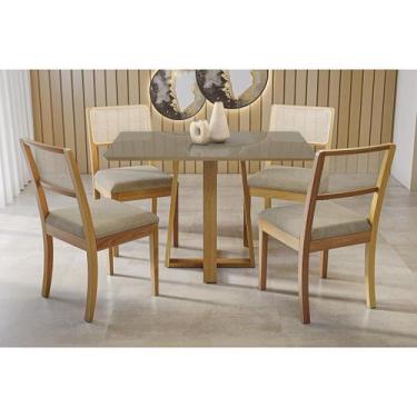 Imagem de Sala Jantar Mesa Elma Premium Madeira Maciça c/ Tampo Madeirado c/ Vid