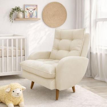 Imagem de Poltrona Decorativa Amamentação Pés Palito Ester Veludo Bege - Loja Sh