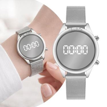 Imagem de Relógio Feminino Digital Prata com Caixa e Pulseira de Aço Inoxidável 