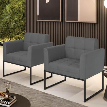 Imagem de Poltrona Sala Decorativa Kit 2 Elisa Base Industrial Preta Sintético G