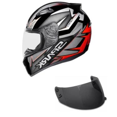 Imagem de Capacete Ebf New Spark Spot Preto e Vermelho Mais Viseira Fumê Cor:;Tamanho:61;Gênero:M...
