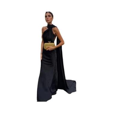 Imagem de Vestido Feminino Sexy De Cetim Com Decote Halter, Costas Nuas E Sem Ma