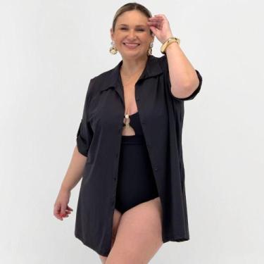 Imagem de Saída de Praia Alto Giro Plus Size Chemise Manga Curta Feminina, G2, P
