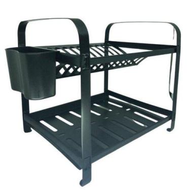 Imagem de Escorredor Inox 12 Pratos Com Porta Talher Mak Inox Preto - Mak-Inox