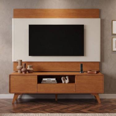 Imagem de Rack com Painel para Tv até 65 Polegadas 185cm X 187cm 100% Mdf e Pés em Madeira Maciça...