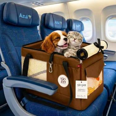 Imagem de Bolsa Transporte Marrom Aviao Cao Gato Padrao Linha Voo Azul - SAO