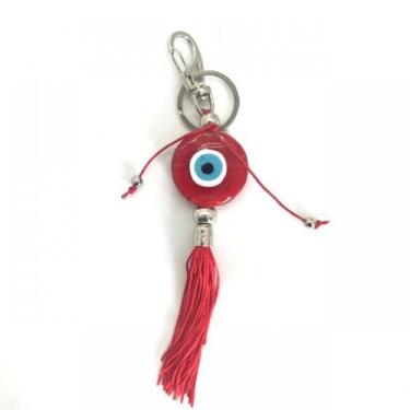 Imagem de Chaveiro Olho Grego Murano Pompom Vermelho 16 Cm - Lua Mistica