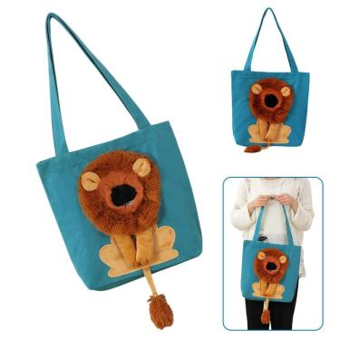 Imagem de Bolsa de Transporte para Pets BSL3906 Gatos e Cachorros Estampa Leão Ventilada Azul Náilon