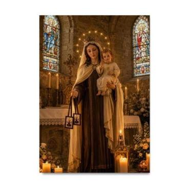 Imagem de Placa Decorativa Imagem Nossa Senhora do Carmo Realsus 40x60cm - Quadr