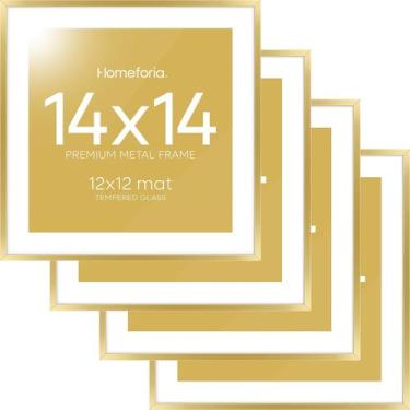 Imagem de Porta-retrato Homeforia 14x14 dourado em metal com paspatur 12x12