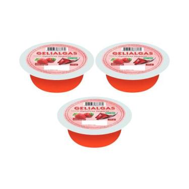 Imagem de Kit 3 Un Gelatinas De Morango Vegana Gelialgas C/ 70 GR